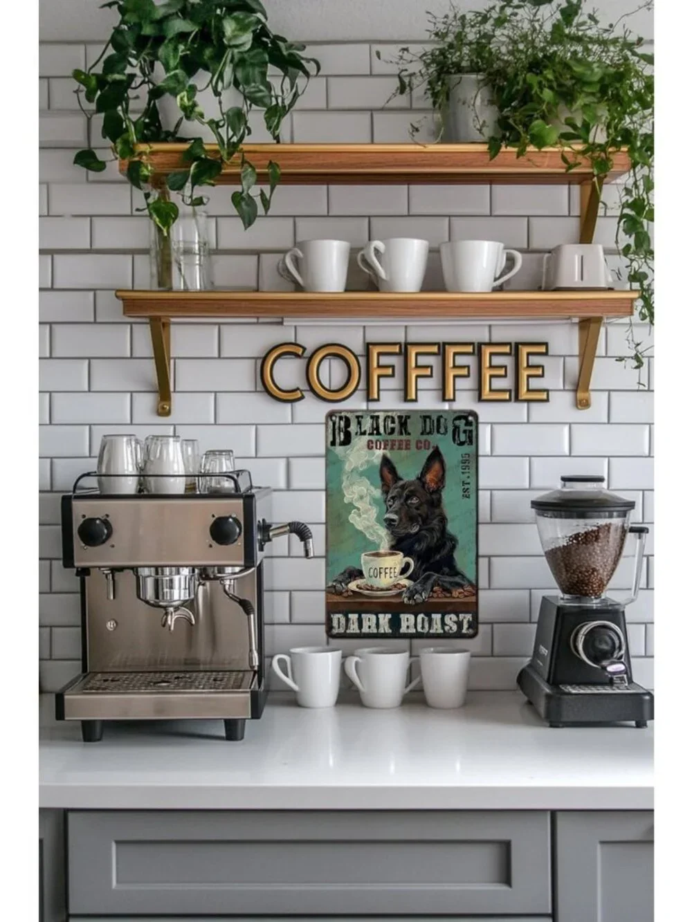 Vintage Black German Shepherd Dog Metal Sign | Coffee & Home Decor | 16x12 Inch